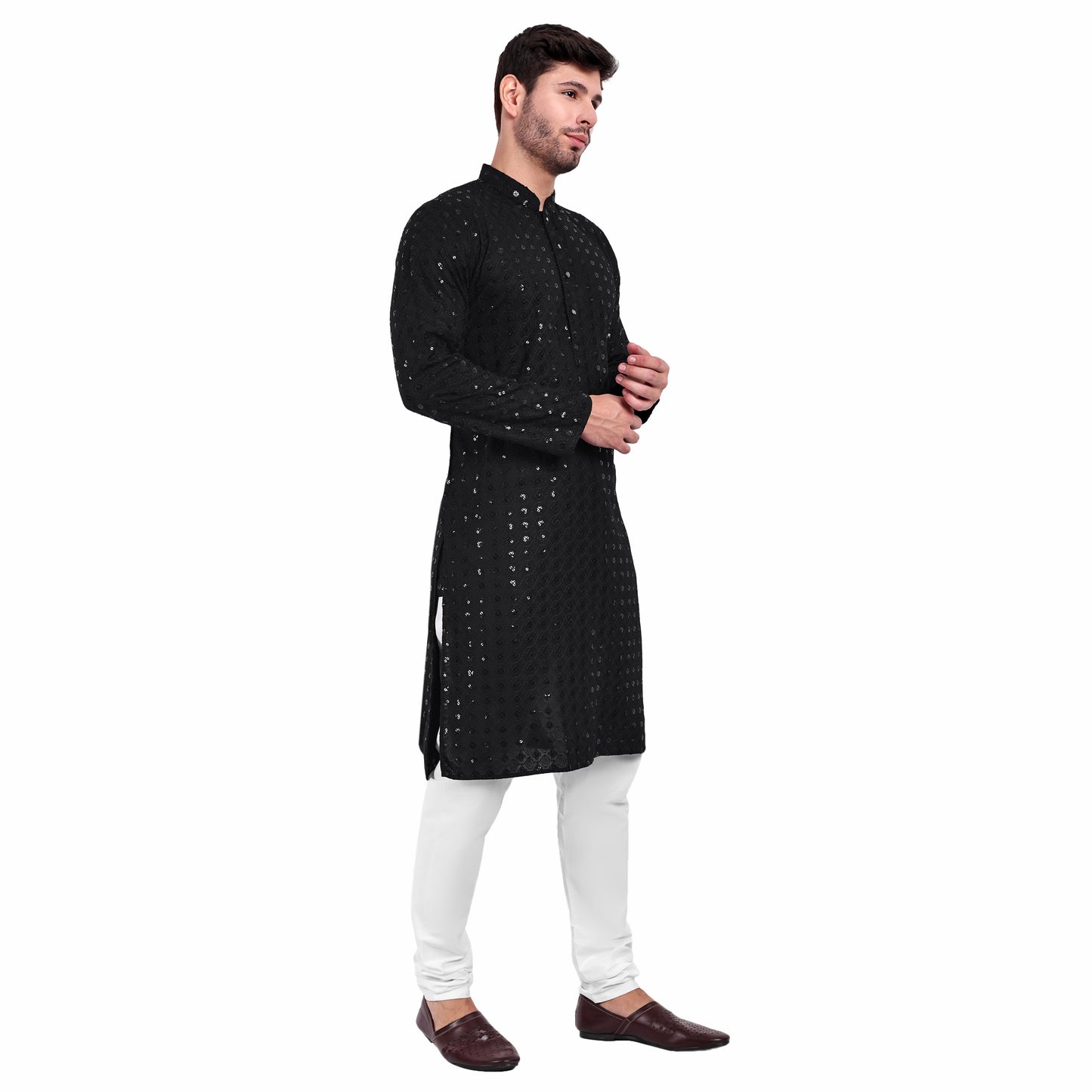 Black Sequin Kurta Pyjama Set – Bold, Dapper & Festive Ready