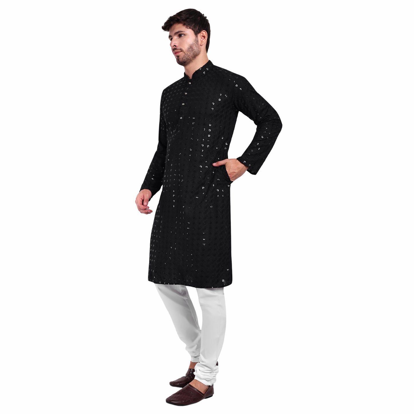 Black Sequin Kurta Pyjama Set – Bold, Dapper & Festive Ready