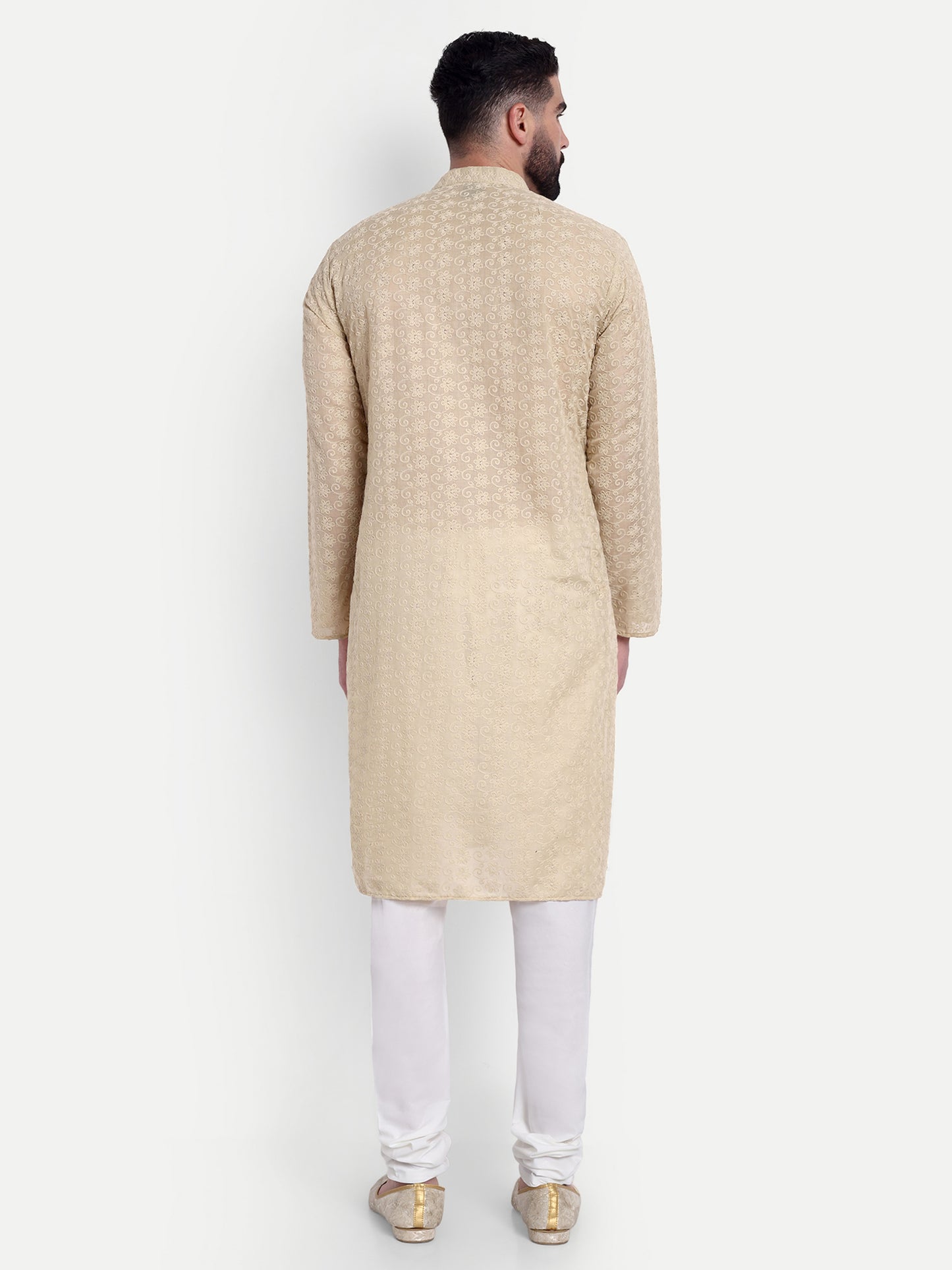 Beige Chikankari Kurta Pyjama Set for Men – Cotton Blend Ethnic Wear | Elegant Traditional Outfit