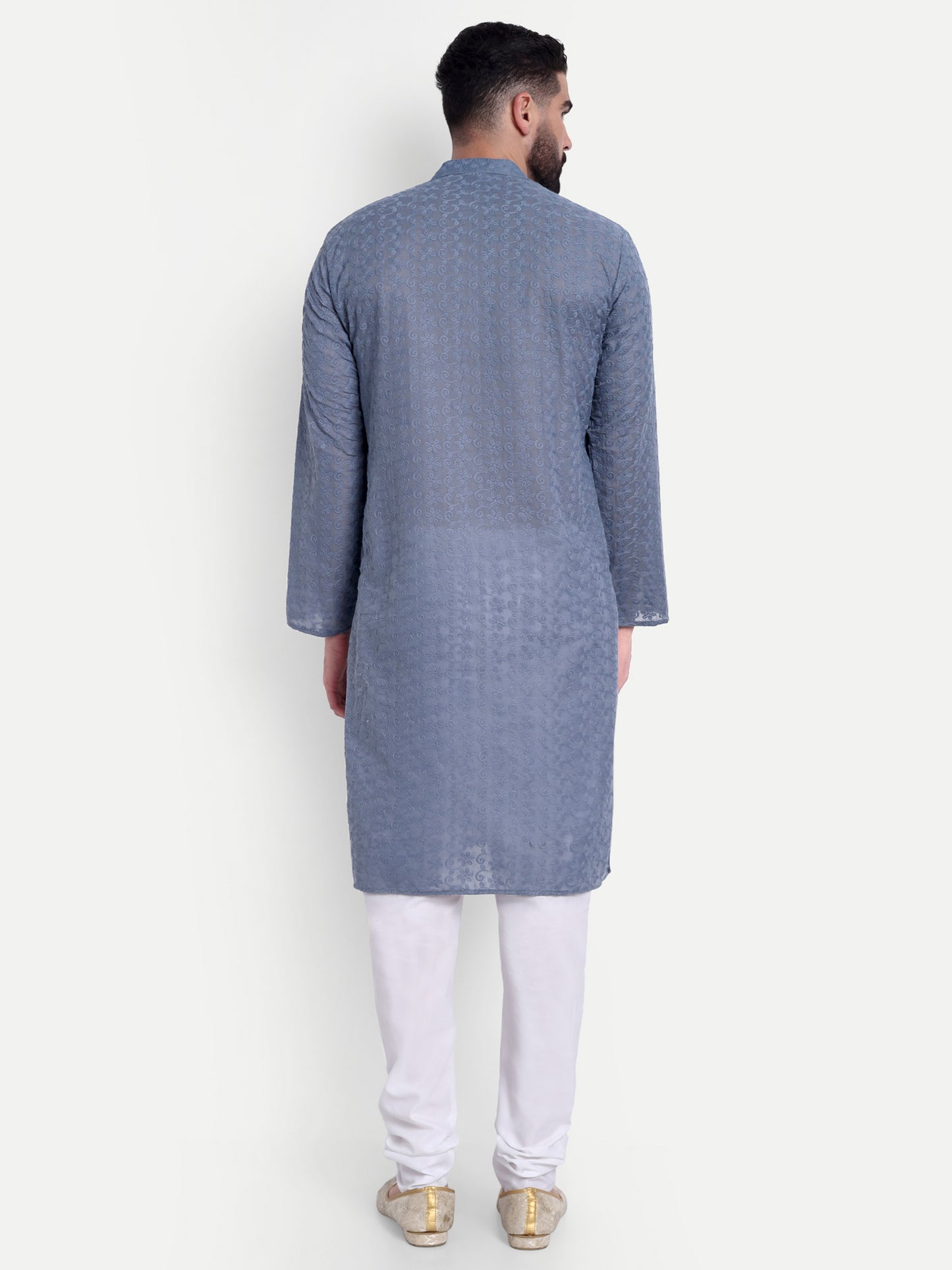 Grey Chikankari Kurta Pyjama Set for Men – Cotton Blend Ethnic Wear | Elegant Traditional Outfit