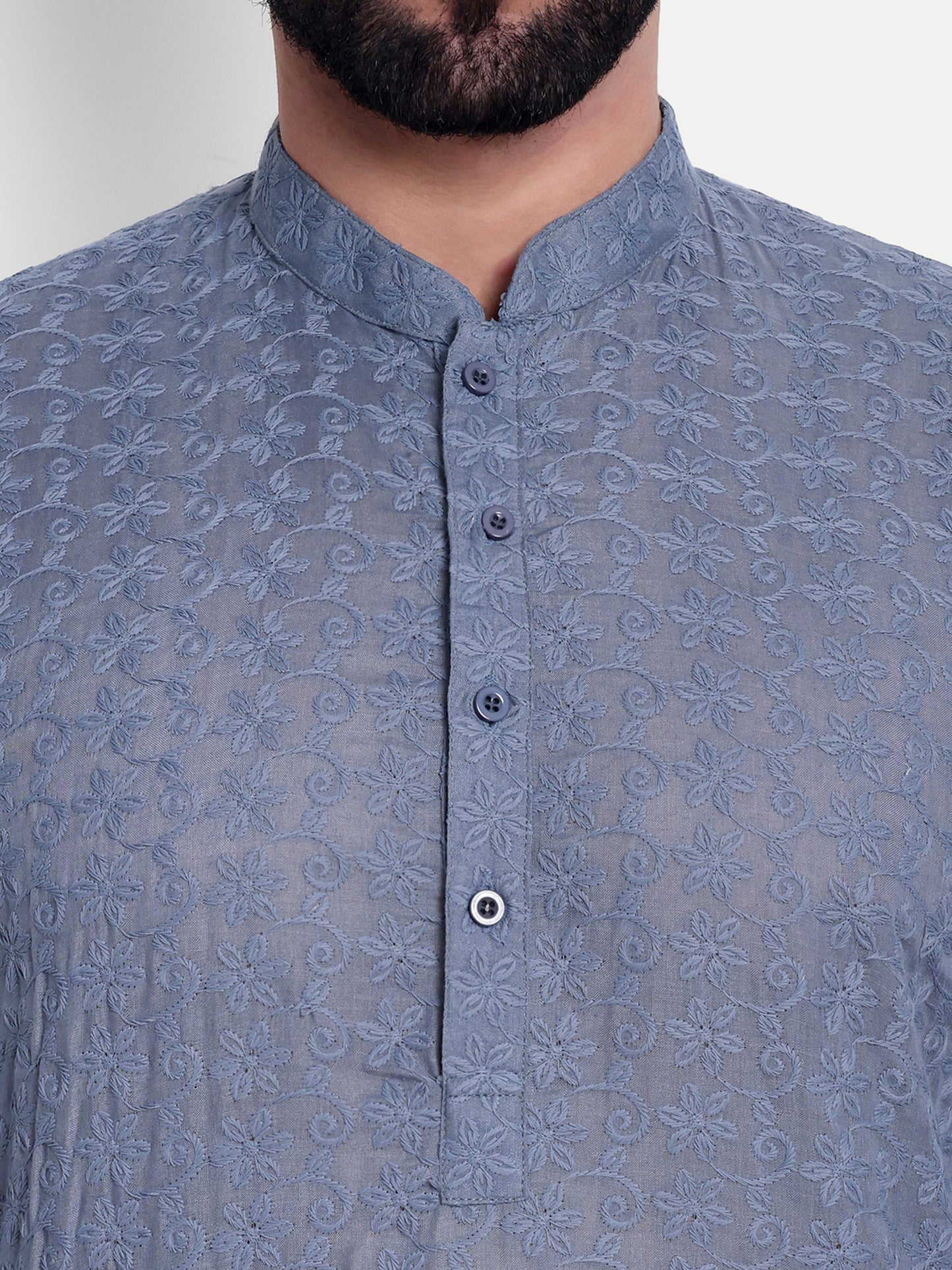 Grey Chikankari Kurta Pyjama Set for Men – Cotton Blend Ethnic Wear | Elegant Traditional Outfit