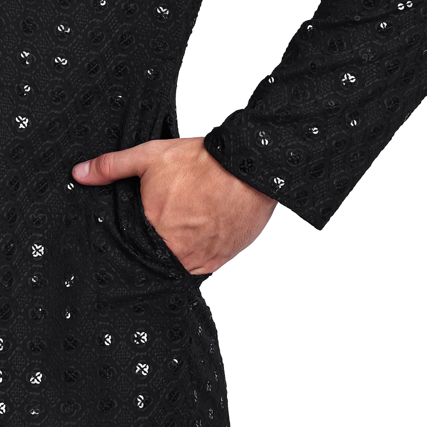 Black Sequin Kurta Pyjama Set – Bold, Dapper & Festive Ready
