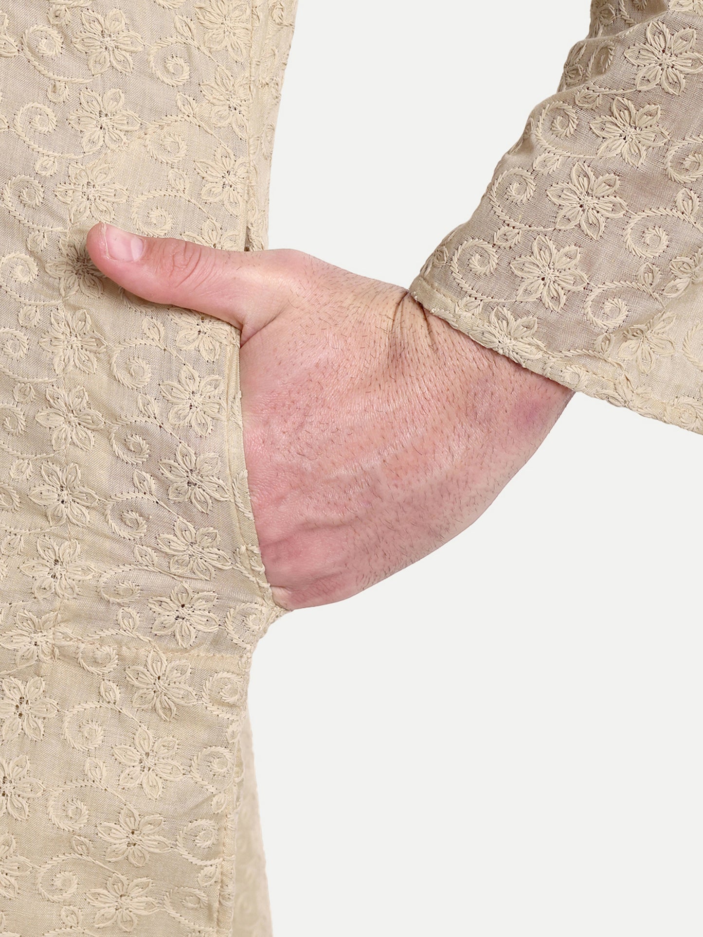 Beige Chikankari Kurta Pyjama Set for Men – Cotton Blend Ethnic Wear | Elegant Traditional Outfit