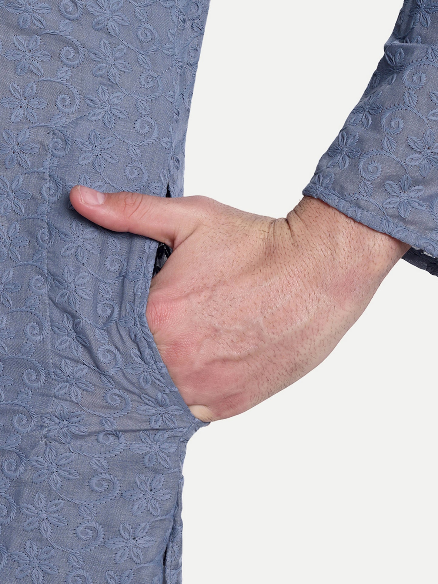Grey Chikankari Kurta Pyjama Set for Men – Cotton Blend Ethnic Wear | Elegant Traditional Outfit