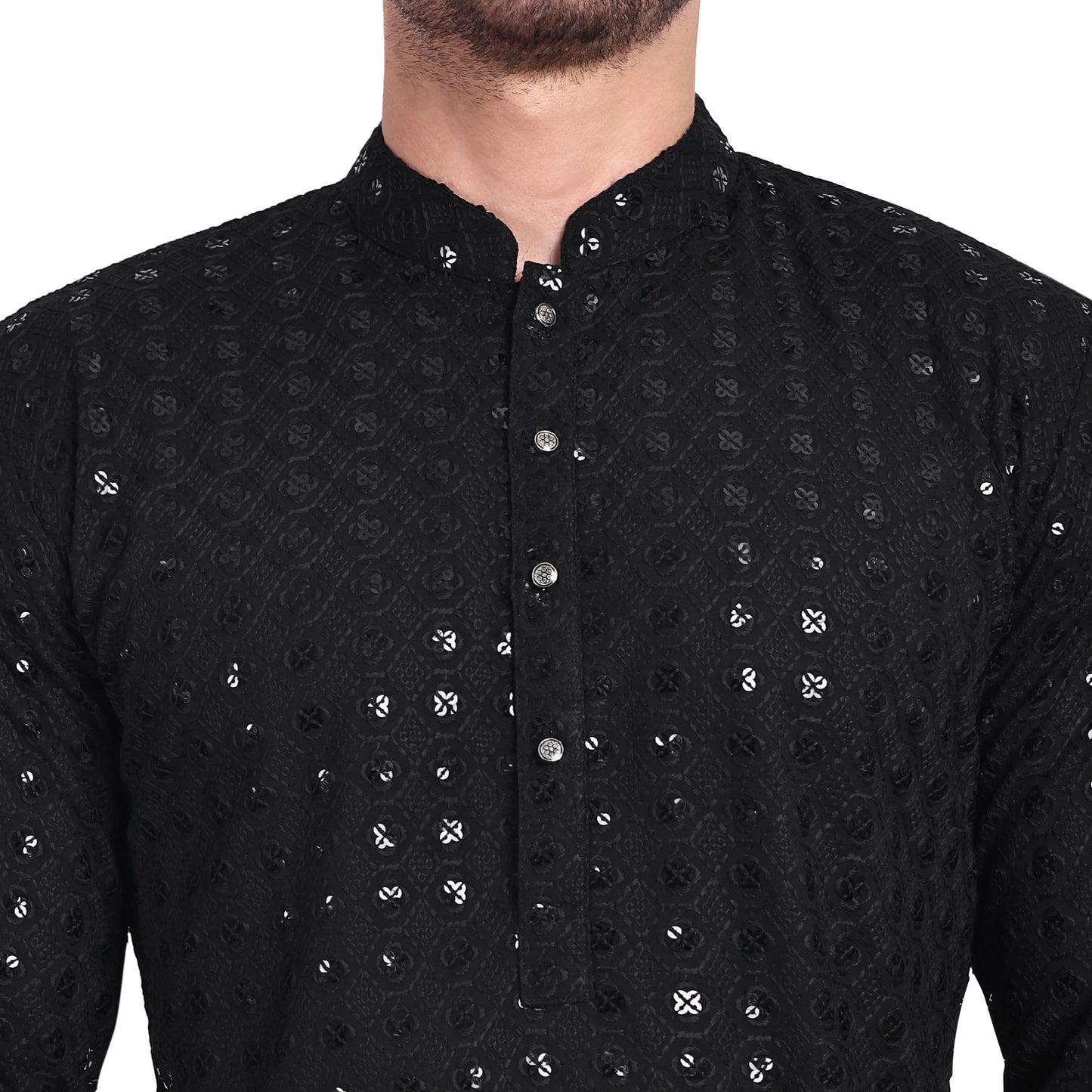 Black Sequin Kurta Pyjama Set – Bold, Dapper & Festive Ready