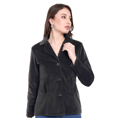 Excent Women’s Fur Velvet Short Winter Coat – Elegant Buttoned Jacket in Dark Grey | Soft, Warm & Stylish