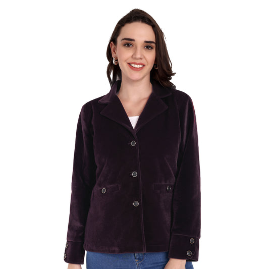 Excent Women’s Wine Velvet Short Winter Coat – Premium Fur Velvet Jacket | Soft, Elegant & Warm Winterwear