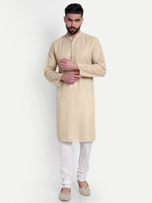 Beige Chikankari Kurta Pyjama Set for Men – Cotton Blend Ethnic Wear | Elegant Traditional Outfit