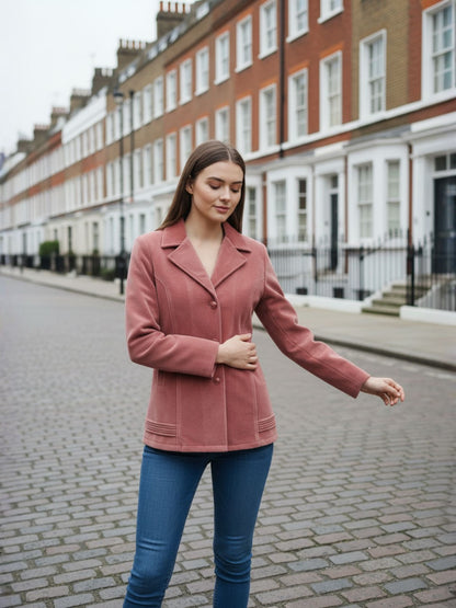 Excent Women’s Fur Velvet Winter Jacket – Soft Touch, Warm & Elegant Short Coat in Pink Flamingo