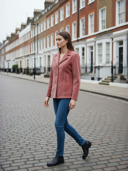 Excent Women’s Fur Velvet Winter Jacket – Soft Touch, Warm & Elegant Short Coat in Pink Flamingo