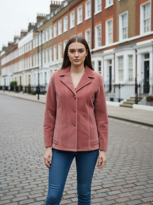 Pink flamingo fur velvet jacket – stylish outerwear by Excent