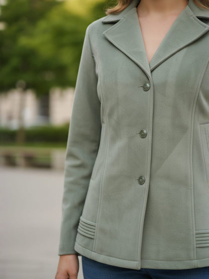 Excent Women’s Fur Velvet Winter Jacket – Soft Touch, Warm & Elegant Short Coat in Sage Green Pista Green