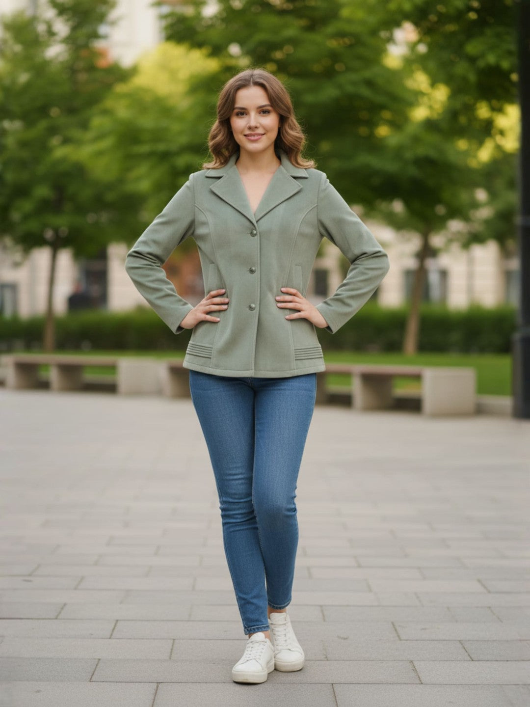 Excent Women’s Fur Velvet Winter Jacket – Soft Touch, Warm & Elegant Short Coat in Sage Green Pista Green