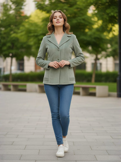 Excent Women’s Fur Velvet Winter Jacket – Soft Touch, Warm & Elegant Short Coat in Sage Green Pista Green