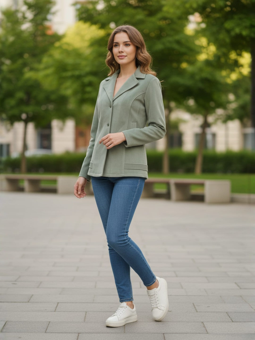 Excent Women’s Fur Velvet Winter Jacket – Soft Touch, Warm & Elegant Short Coat in Sage Green Pista Green