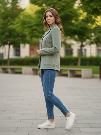 Excent Women’s Fur Velvet Winter Jacket – Soft Touch, Warm & Elegant Short Coat in Sage Green Pista Green