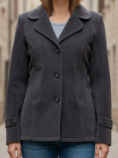 Excent Women’s Fur Velvet Short Winter Coat – Elegant Buttoned Jacket in Dark Grey | Soft, Warm & Stylish