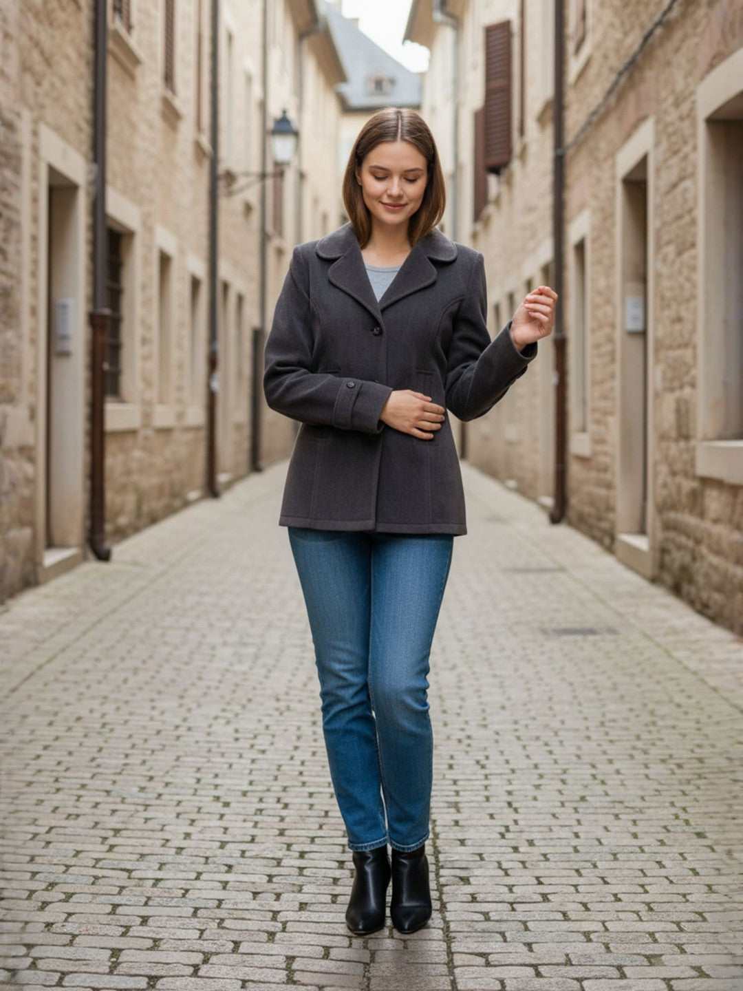 Excent Women’s Fur Velvet Short Winter Coat – Elegant Buttoned Jacket in Dark Grey | Soft, Warm & Stylish