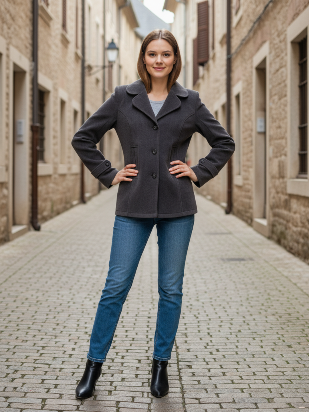 Excent Women’s Fur Velvet Short Winter Coat – Elegant Buttoned Jacket in Dark Grey | Soft, Warm & Stylish