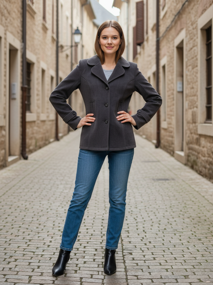 Excent Women’s Fur Velvet Short Winter Coat – Elegant Buttoned Jacket in Dark Grey | Soft, Warm & Stylish