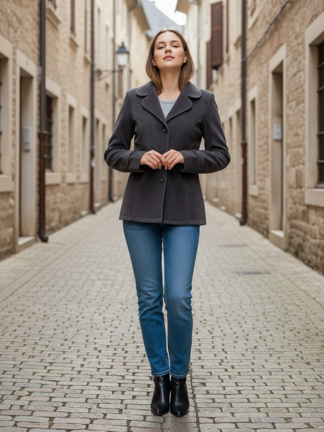 Excent Women’s Fur Velvet Short Winter Coat – Elegant Buttoned Jacket in Dark Grey | Soft, Warm & Stylish