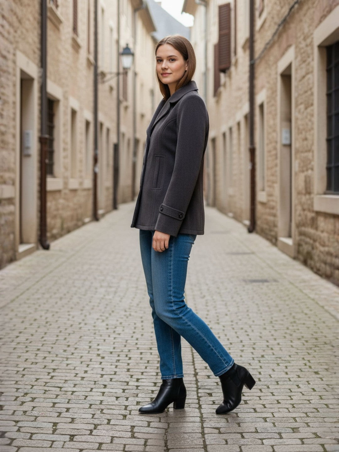 Excent Women’s Fur Velvet Short Winter Coat – Elegant Buttoned Jacket in Dark Grey | Soft, Warm & Stylish