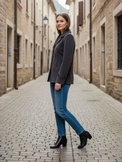 Excent Women’s Fur Velvet Short Winter Coat – Elegant Buttoned Jacket in Dark Grey | Soft, Warm & Stylish