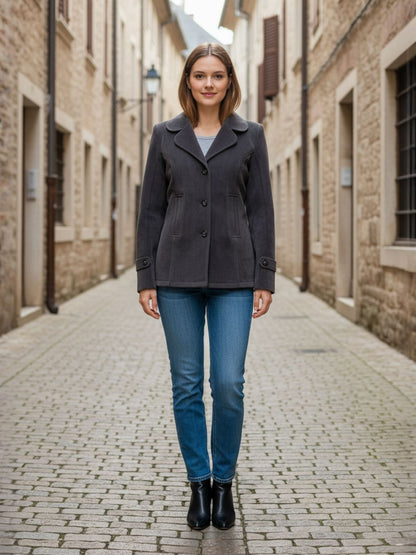 Excent Women’s Fur Velvet Short Winter Coat – Elegant Buttoned Jacket in Dark Grey | Soft, Warm & Stylish