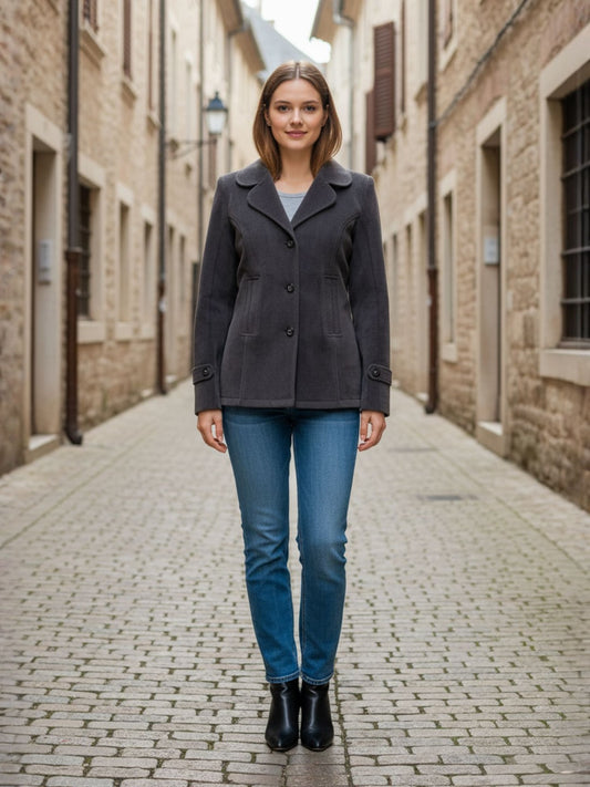 Excent Women’s Fur Velvet Short Winter Coat – Elegant Buttoned Jacket in Dark Grey | Soft, Warm & Stylish