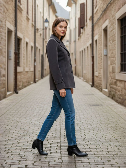 Excent Women’s Fur Velvet Short Winter Coat – Elegant Buttoned Jacket in Dark Grey | Soft, Warm & Stylish