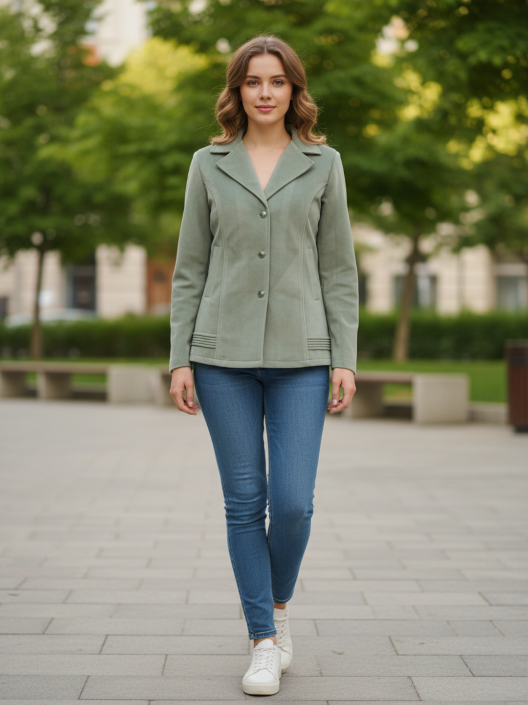 Excent Women’s Fur Velvet Winter Jacket – Soft Touch, Warm & Elegant Short Coat in Sage Green Pista Green