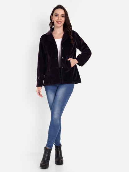 Excent Women’s Fur Velvet Winter Coat – Elegant Short Jacket in Wine | Soft, Warm & Stylish Velvet Outerwear