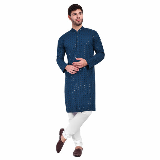 Royal Blue Sequin Kurta Pajama Set – Shine Bright, Stay Effortless