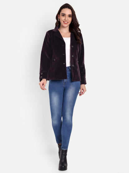 Excent Women’s Wine Velvet Short Winter Coat – Premium Fur Velvet Jacket | Soft, Elegant & Warm Winterwear