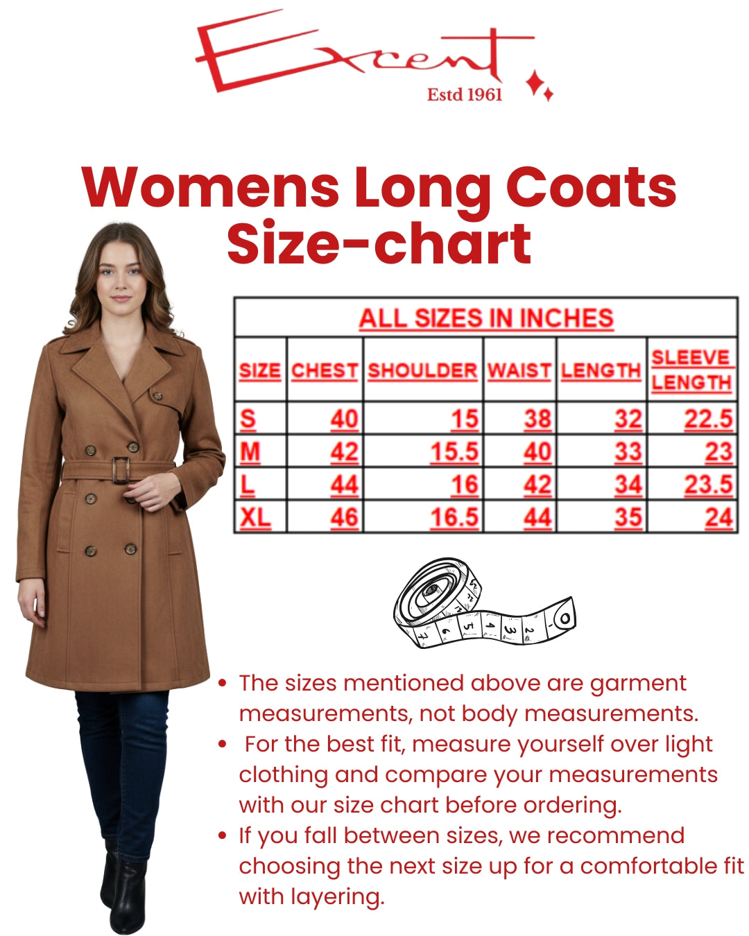 Excent Women’s Woollen Tweed Belted Coat – Classic Double-Breasted Winter Wear | Black