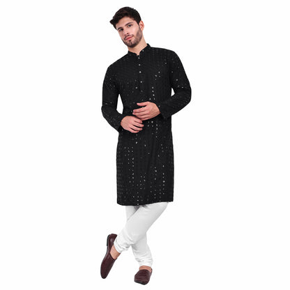 Black Sequin Kurta Pyjama Set – Bold, Dapper & Festive Ready