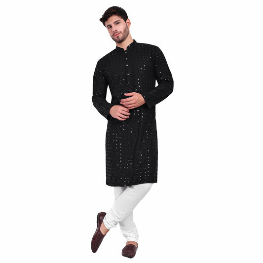 Black Sequin Kurta Pyjama Set – Bold, Dapper & Festive Ready