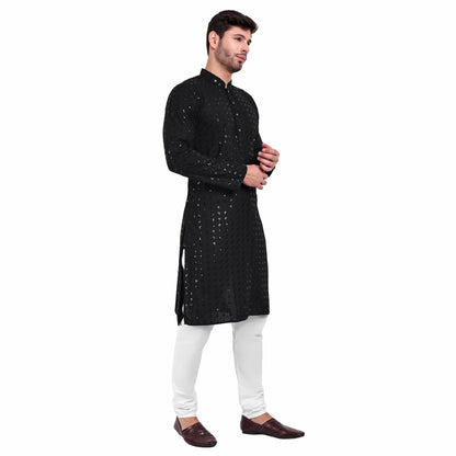 Black Sequin Kurta Pyjama Set – Bold, Dapper & Festive Ready