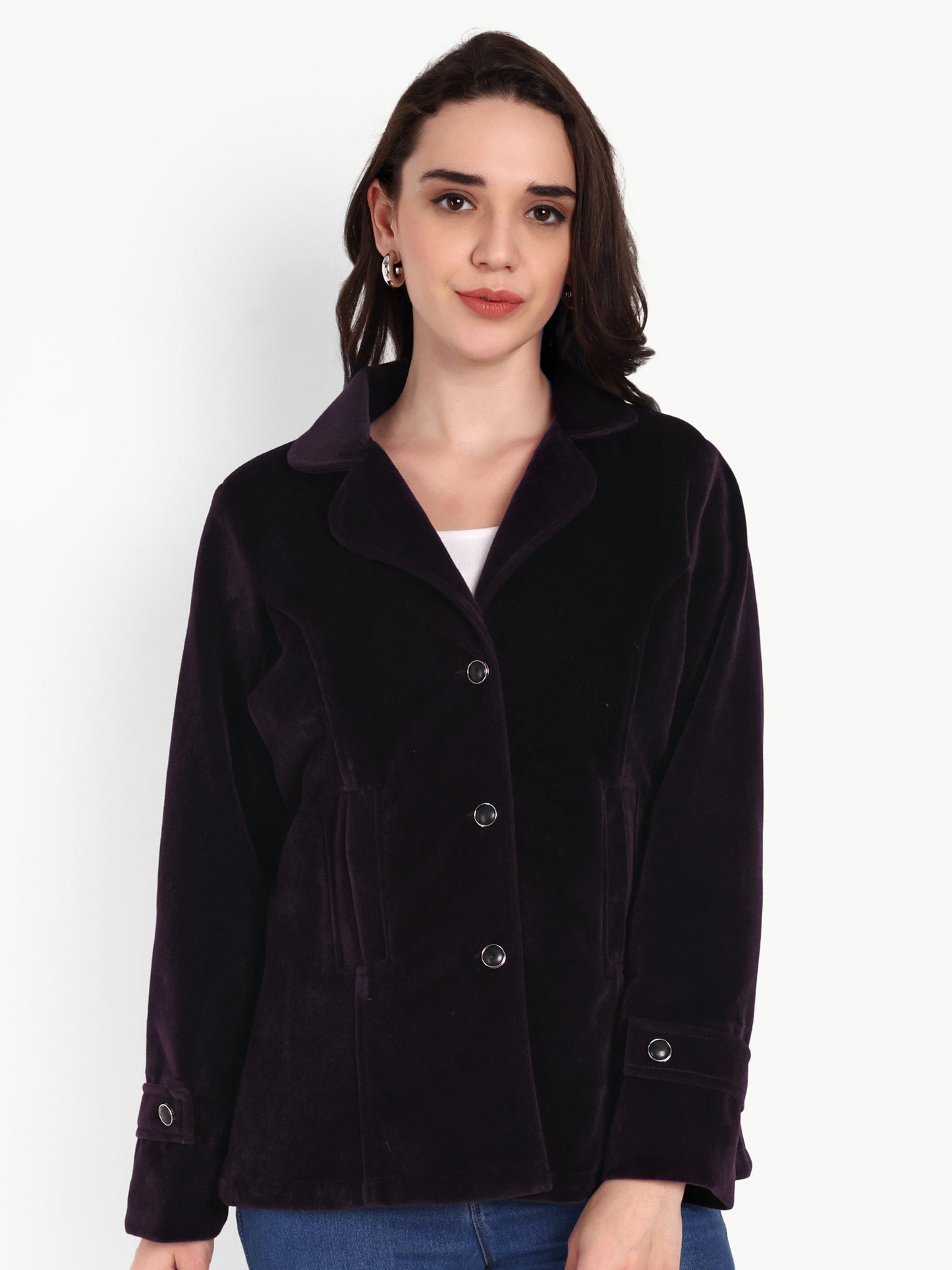 Excent Women’s Fur Velvet Winter Coat – Elegant Short Jacket in Wine | Soft, Warm & Stylish Velvet Outerwear