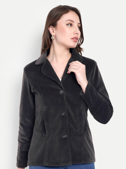 Excent Women’s Fur Velvet Short Winter Coat – Elegant Buttoned Jacket in Dark Grey | Soft, Warm & Stylish