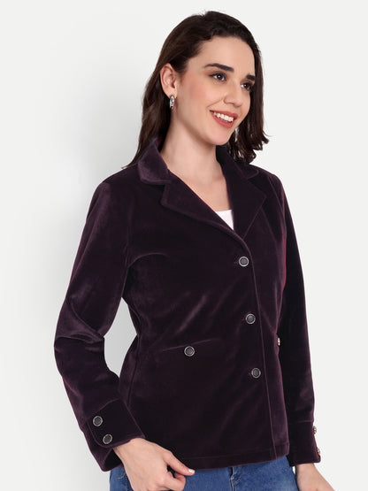 Excent Women’s Wine Velvet Short Winter Coat – Premium Fur Velvet Jacket | Soft, Elegant & Warm Winterwear