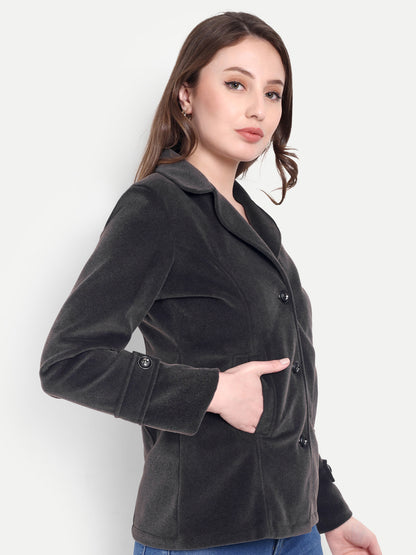 Excent Women’s Fur Velvet Short Winter Coat – Elegant Buttoned Jacket in Dark Grey | Soft, Warm & Stylish