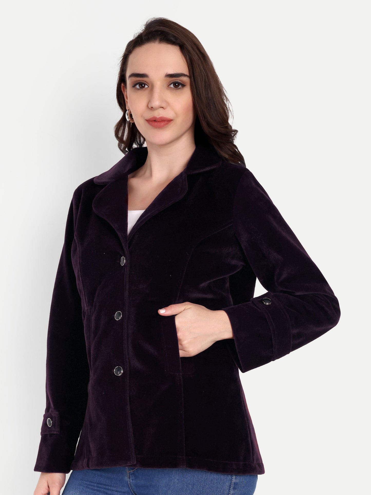 Excent Women’s Fur Velvet Winter Coat – Elegant Short Jacket in Wine | Soft, Warm & Stylish Velvet Outerwear