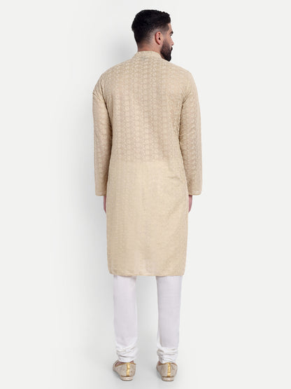 Beige Chikankari Kurta Pyjama Set for Men – Cotton Blend Ethnic Wear | Elegant Traditional Outfit