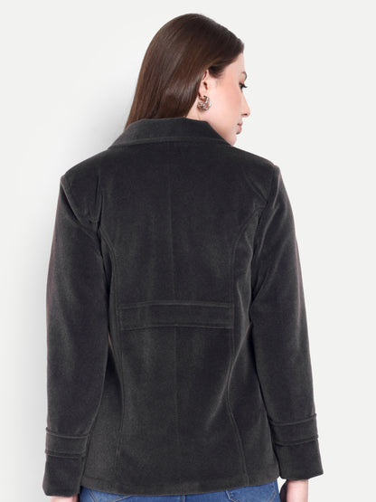 Excent Women’s Fur Velvet Short Winter Coat – Elegant Buttoned Jacket in Dark Grey | Soft, Warm & Stylish