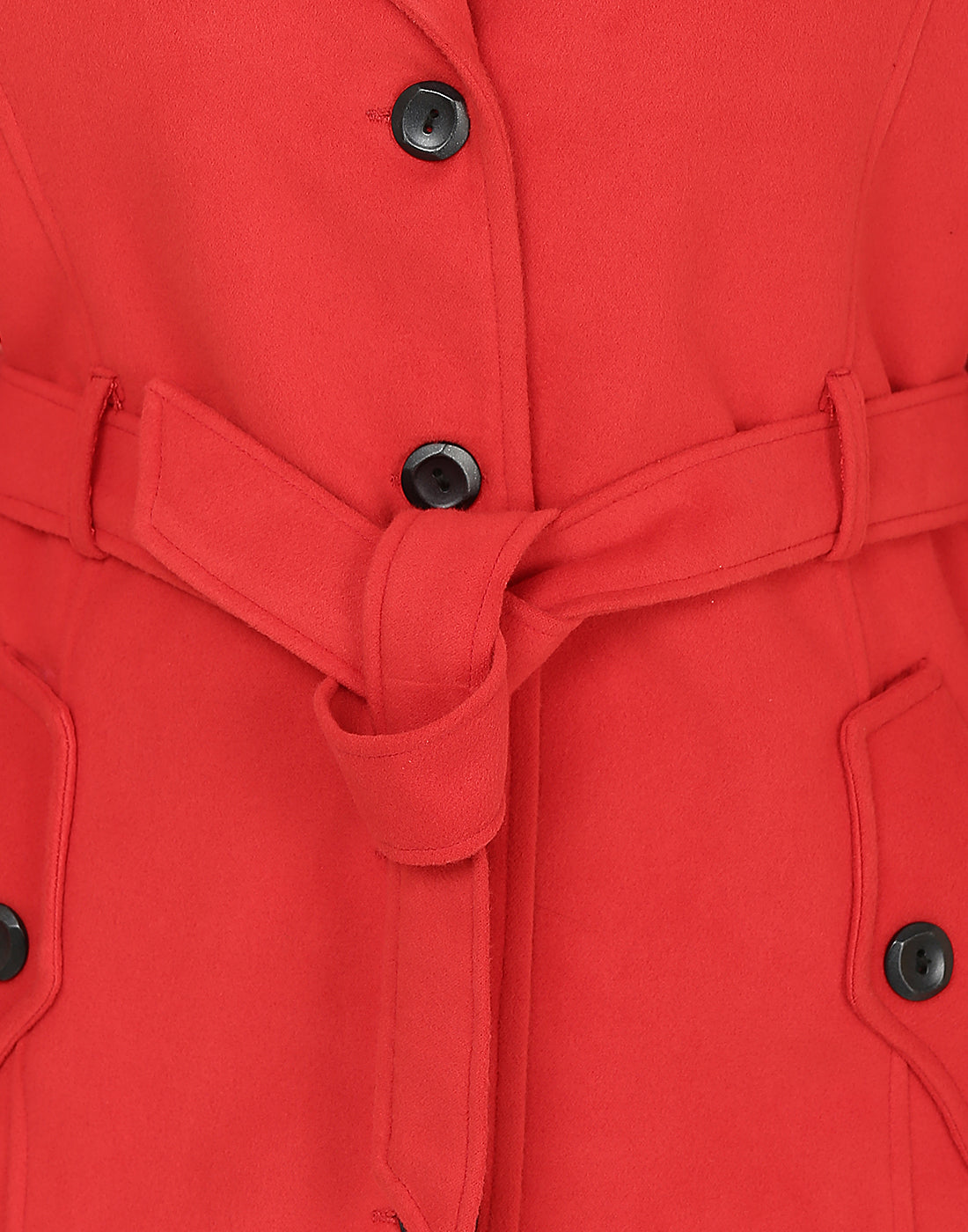 Excent Women’s Woollen Tweed Belted Coat – Classic Long Winter Jacket in Red| Elegant Warm Overcoat for Women