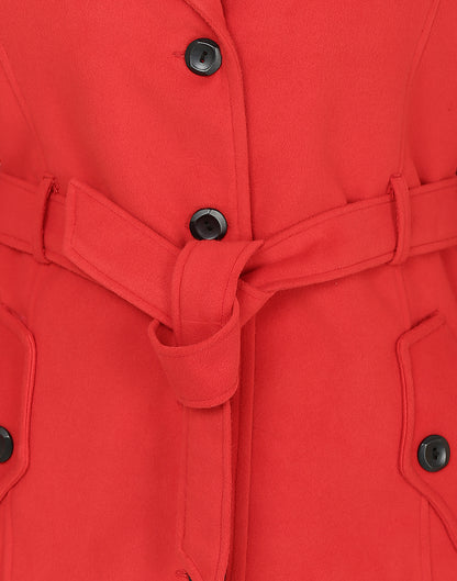 Excent Women’s Woollen Tweed Belted Coat – Classic Long Winter Jacket in Red| Elegant Warm Overcoat for Women