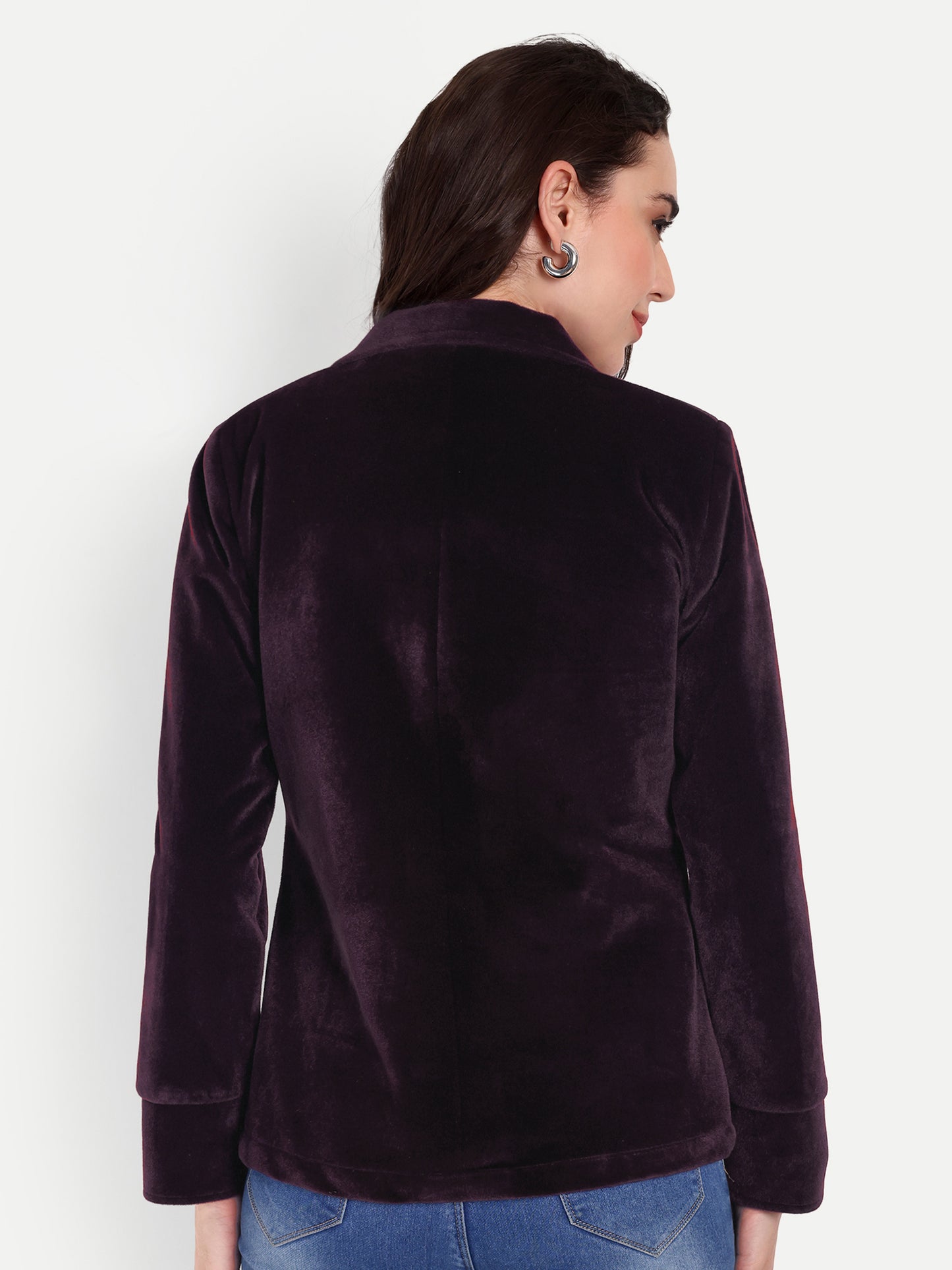 Excent Women’s Wine Velvet Short Winter Coat – Premium Fur Velvet Jacket | Soft, Elegant & Warm Winterwear