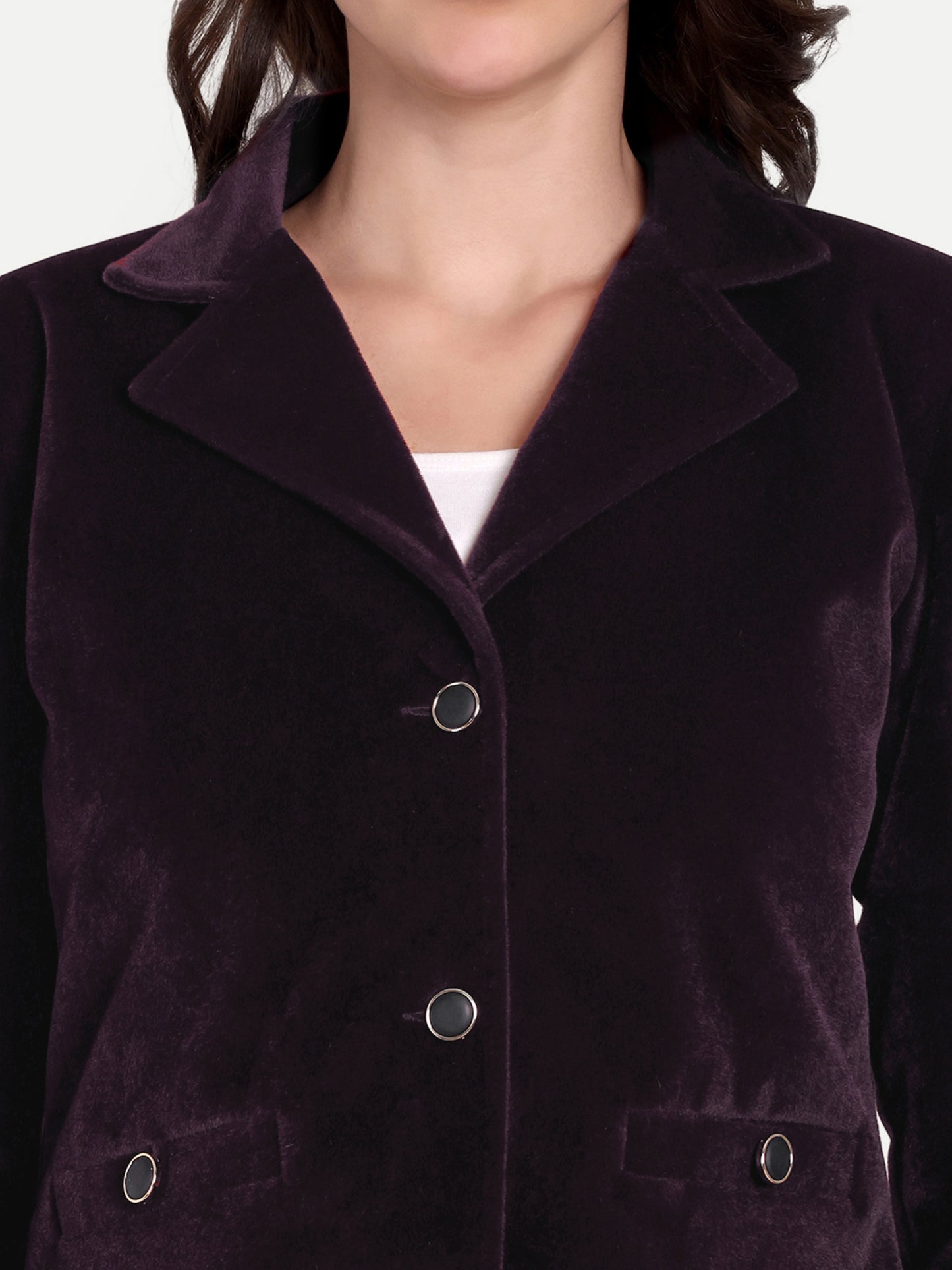 Excent Women’s Wine Velvet Short Winter Coat – Premium Fur Velvet Jacket | Soft, Elegant & Warm Winterwear