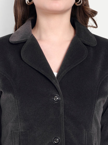 Excent Women’s Fur Velvet Short Winter Coat – Elegant Buttoned Jacket in Dark Grey | Soft, Warm & Stylish